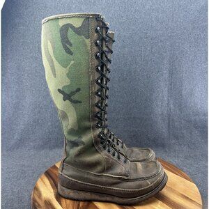 VTG WC Russell Moccasin Boots Camo Turkey Hunt Snake Proof 17” Tall Mens Sz 7.5D
